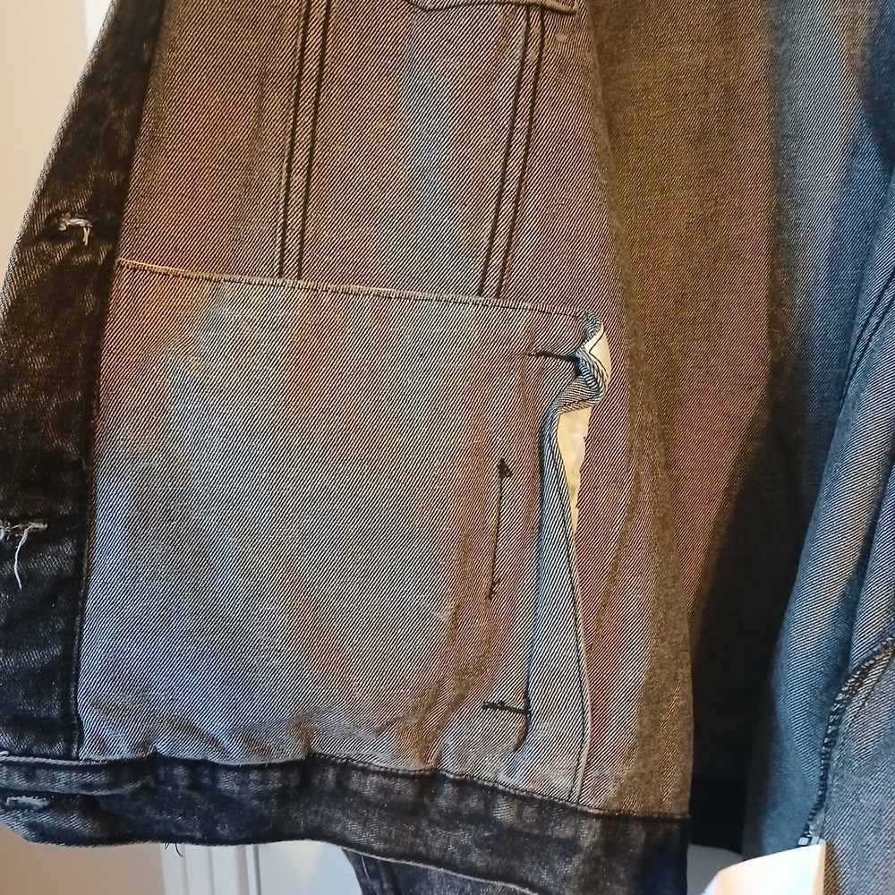 black acid-wash denim Jean  jacket Mens XL Long Sleeve - Picture 8 of 8